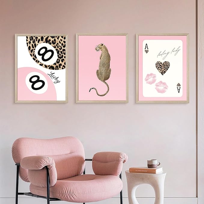 Trendy Leopard Wall Art Cheetah Print Canvas Wall Decor 8 Ball Poster Preppy Room Aesthetic Pictures Funky Coquette Vintage Prints Y2k Fashion Lucky Posters for Bedroom 12x16x3 Inch Framed