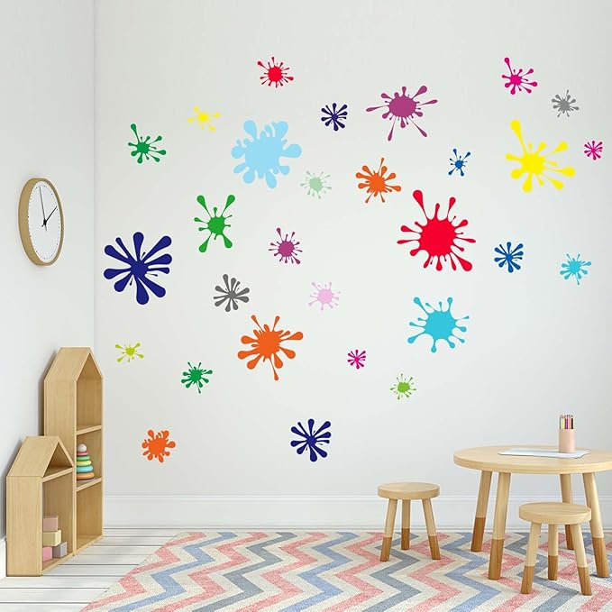 29pcs Colorful Paint Splatter Wall Stickers - Graffiti Painting Splotches Wall Decals - Nursery Kids Baby Girls Boys Room Daycare Kindergarten Playroom Classroom Wall Decor
