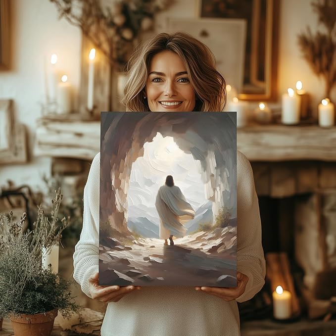 HLXRAE Framed Jesus Wall Art, Jesus Resurrection Leaves the Tomb Canvas Painting, Minimalist Christian Empty Tomb Poster Print, Christian Wall Decor for Church Prayer Room Hospitals Home 12"x16"