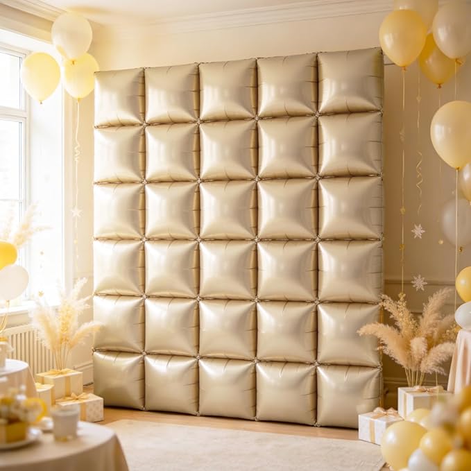 NISOCY 25PCS Beige Square Foil Balloons Wall Backdrop Double Sided Sand White Balloon Arch Kit for Birthday Baby Bridal Shower Wedding Engagement Gender Reveal Party Decoration