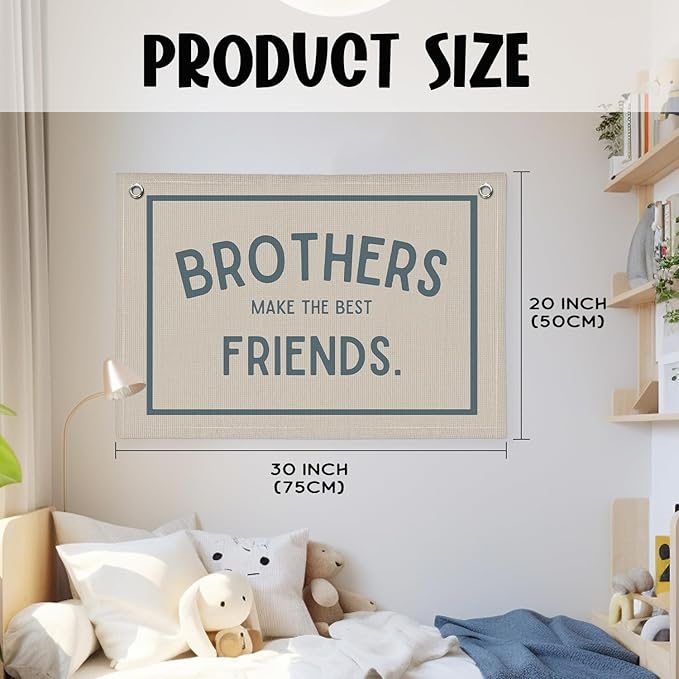 Brothers Make The Best Friends Banner, Boys Room Decor, Toddler Boy Room Decor, Linen Banner Wall Hanging Banner Flag Decor for Nursery Playroom 20x30