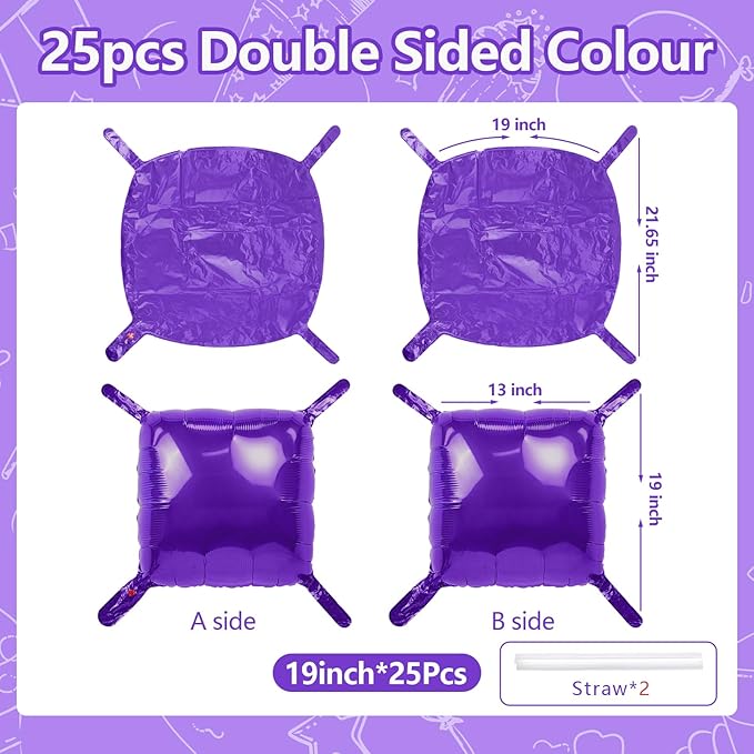 NISOCY 25PCS Purple Square Foil Balloons Wall Backdrop Double Sided Purple Balloons Tunnel Arch Kit for Baby Shower Birthday Wedding Party Decoration