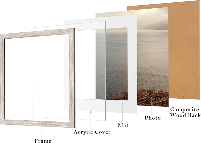 eletecpro 12x12 Picture Frames Set of 9 with Mat for 8x8 Photos or without Mat for 12x12, Square Gallery Wall Decor Collage for Picture Display, Beige Drift Wood Frame Set for Wall Hanging