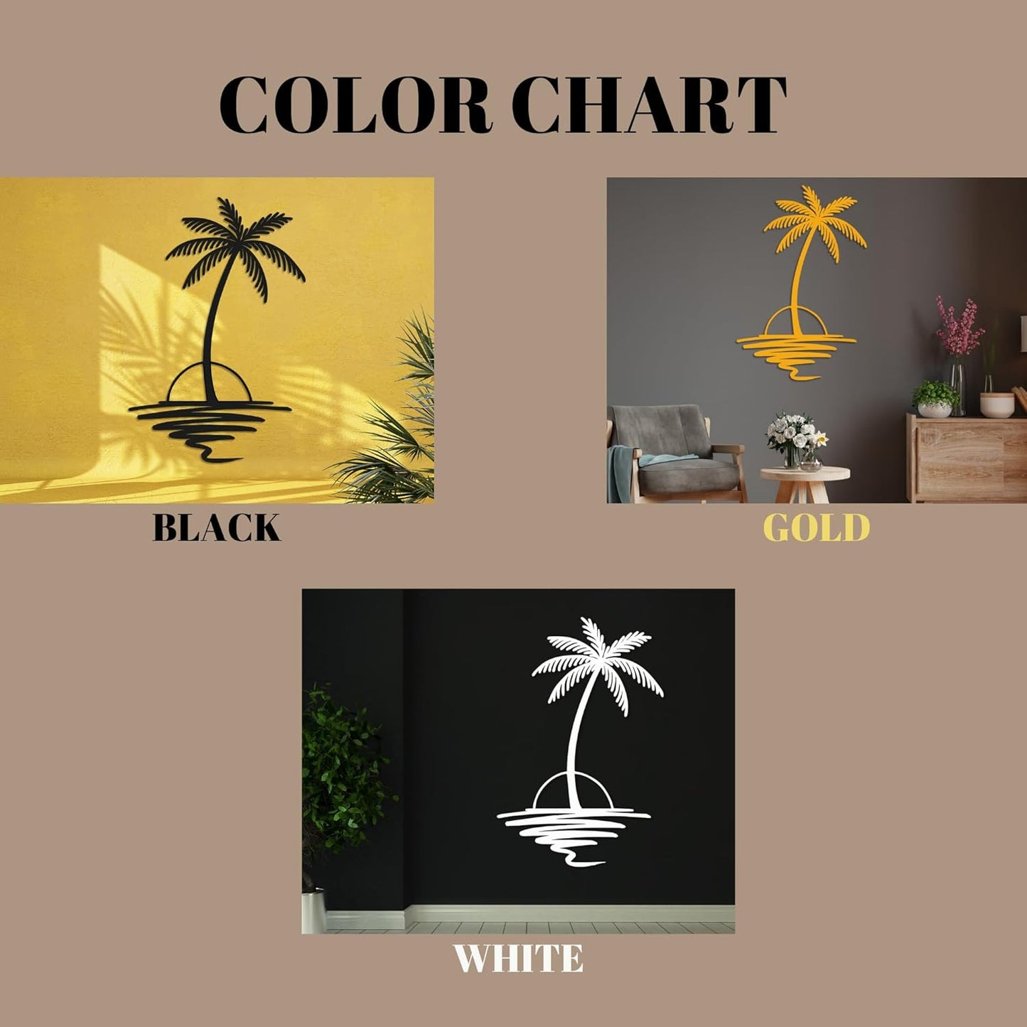Metal Palm Tree with Sunset Wall Art, Large Outdoor Wall Decor, Tropical Beach Coastal Decor for Living Room, Bedroom, Garden Home Wall Sign, Perfect Metal Wall Art for Beach House, Coastal Theme, and Home Decoration (White, 24 x 19 inches)