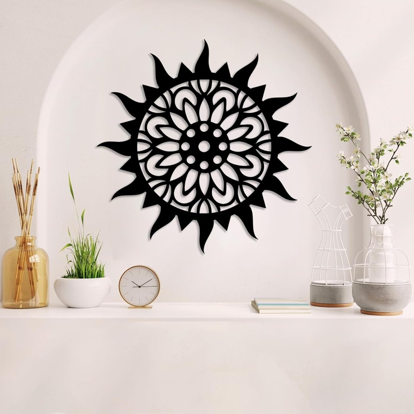 Sunburst Metal Wall Decor, Metal Sun Wall Decor, Metal Sun Flower Wall Art, Outdoor Metal Sun Wall Art, Sun Burst Wall Decor, Home Decor, Patio Decor, Wall Art for Living Room, Bedroom (White, 32"x32"|80x80cm)