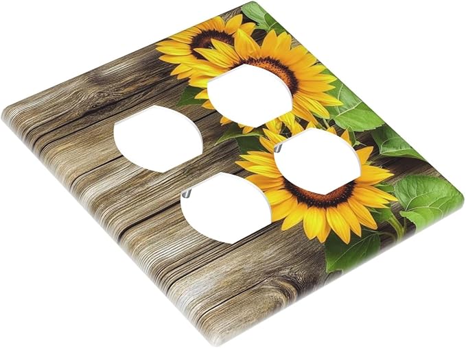 Outlet Covers Sunflowers Rustic Wood 2 Gang Double Duplex Decorative Light Switch Covers Electrical Wallplates Socket Faceplate For Farmhouse Cabin Decor