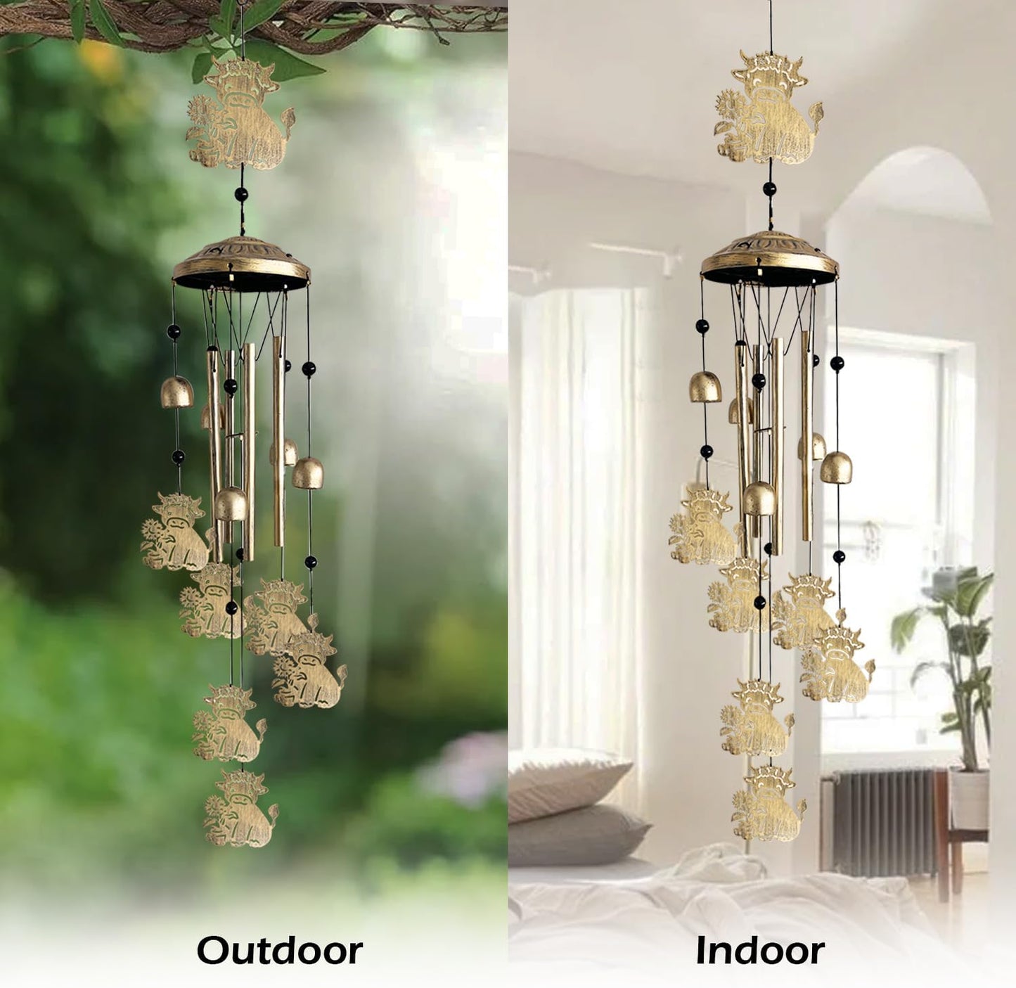 Highland Cow Wind Chimes for Outside,Metal Highland Cow Decor Windchimes Indoor/Outdoor Garden Patio Yard Home Decoration,Gifts for Men Women,Mom Grandma Wife Friends Birthday, Sympathy Memorial