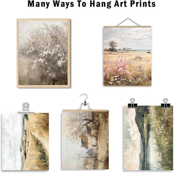 Aroutde 10Pcs French Country Canvas Wall Decor Vintage Spring Farmhouse Art Prints Floral Botanical Pictures Landscape Printing for Home Bedroom Decor (Unframed)