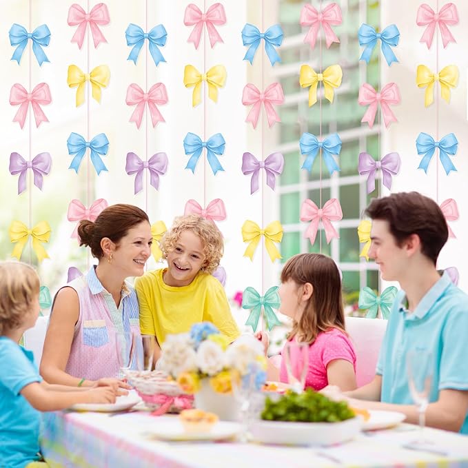 8 PCS Pastel Bow Classroom Decorations Bow Hanging Garland Banners Pastel Ribbon Streamer Paper Cutouts for Back to School Birthday Bridal Engagement Bachelorette Wedding Party Decor