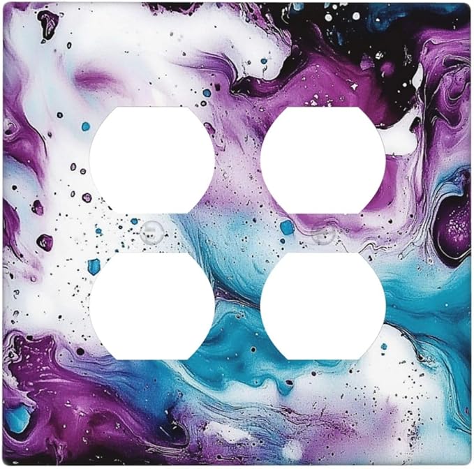 Outlet Covers Purple Blue Swirl Marble Tiles 2 Gang Double Duplex Decorative Light Switch Covers Electrical Wallplates Socket Faceplate For Bed Room Living Room Decor