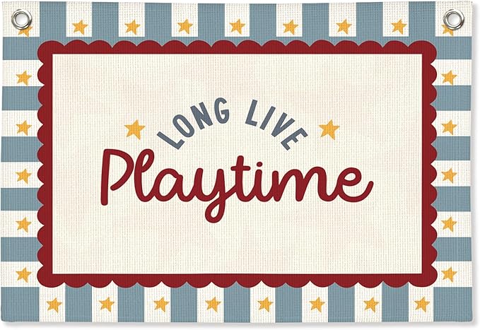 Playroom Wall Decor, Long Live Playtime Linen Canvas Banner,Toddler Playroom Decor Kids Room Nursery with Star Pattern Wall Decor for Toddler Boys Toy Room Bedroom,30x20 Inch