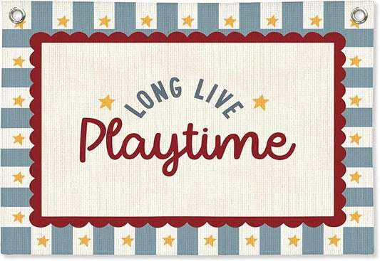 Playroom Wall Decor, Long Live Playtime Linen Canvas Banner,Toddler Playroom Decor Kids Room Nursery with Star Pattern Wall Decor for Toddler Boys Toy Room Bedroom,30x20 Inch