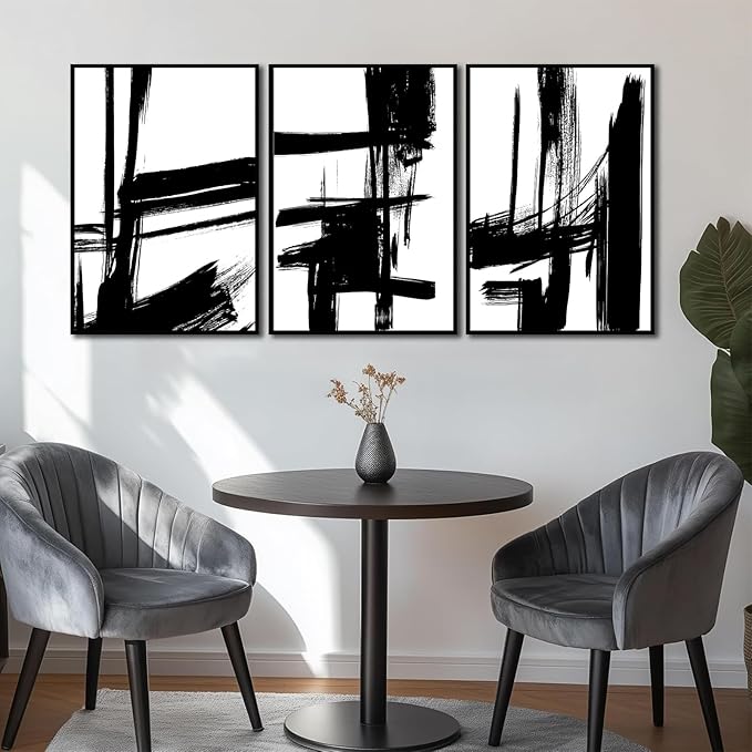 3Pcs Black and White Canvas Wall Art Modern Abstract Paintings Minimalist Line Posters Prints Wall Decor Black and white picture Artwork for Living room Bedroom Bathroom Office Home16x24in Unframed