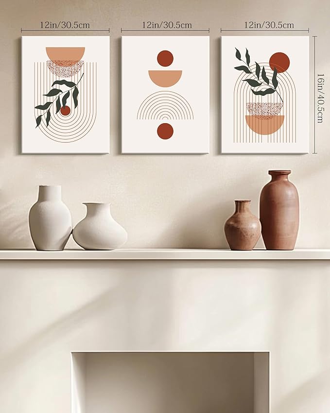 Drsoum Green Botanical Boho Plant Wall Art Framed Modern Sage Wall Decor Abstract Geometry Lines Artwork Hallway Bedroom Prints Ready to Hang 12x16in Framed