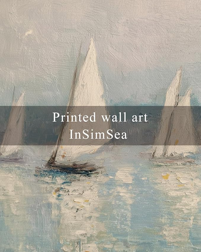 InSimSea Framed Canvas Wall Art, Vintage Sailboats Art for Living Room Hallway Shelf, 10x8in,Impressionist Coastal landscape Watercolor Painting, Rustic Cozy Mid Century Small Seaside Nature Decor