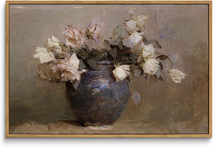 InSimSea Framed Canvas Wall Art Vintage Decor, Room Decor Large Artwork for Roses Floral Paintings Framed Wall Art Prints for Office Kitchen Bathroom Decorations, 16"x24"
