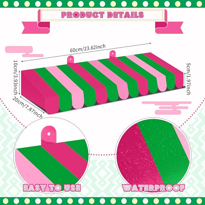 Boao 4 Pack Circus Awning Decoration 3D Stripe Cardboard Awning Carnival Wall Decor Circus Party Favors for Lemonade Stand Bakery Ice Cream Truck Bulletin Board Decor(Red Pink and Green)