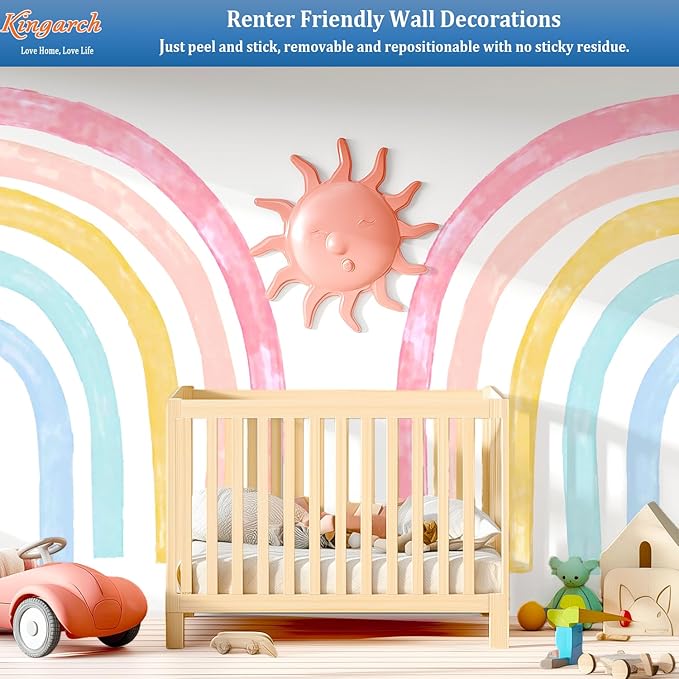 Large Watercolor Rainbow Wall Decals, Colorful Peel and Stick Fabric Nursery Wall Decor, Removable Home Room Wall Decor Murals Stickers for Kids Girls Toddler Bedroom Living Room Playroom