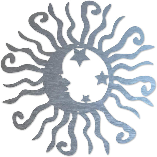 Riverside Designs Wacky Solar Moon Metal Wall Art Steel Outdoor Decor | Heavy-Duty and Waterproof | Made in USA (Silver, 18L x 18W)