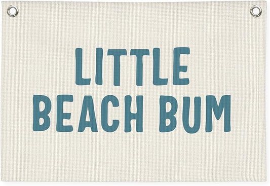 Little Beach Bum Canvas Banner - Coastal Nursery Wall Decor for Baby Kids Room Nursery Playroom,Beach Gifts,Summer Surf Vibes 30x20 Inch