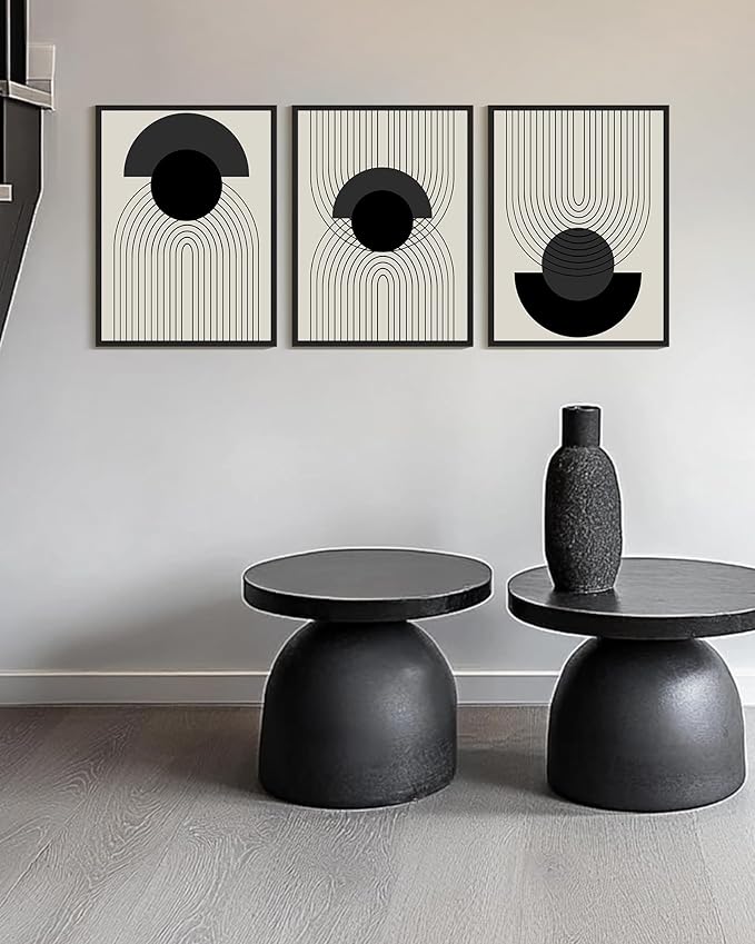 Drsoum Black Boho Wall Art Framed Modern Decor Bohemian Wall Decor Abstract Geometry Lines Prints Ready to Hang 12x16in Black Framed