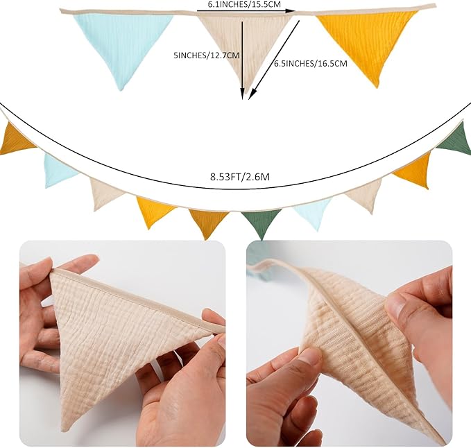 Bunting Banner Triangle Flags Fabric, Garland Bunting Flag Banners for Birthday Wedding Shower Party Supplies Classroom Nursery Playroom Decor(Brown yellow)