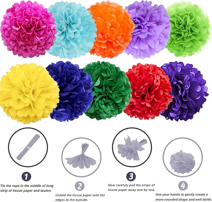 We Moment Colorful Tissue Paper Flowers Decorations for Birthday Mexican Party Party Decor Ceiling Wall Hanging Tissue Pom Poms 20pcs