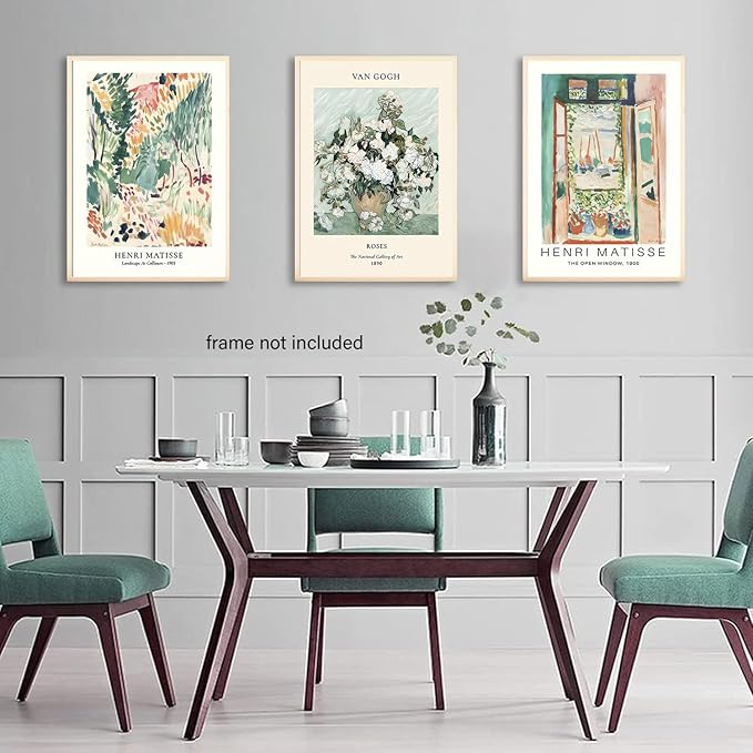 LYPHNX Sage Green Matisse Poster Wall Art Vintage Abstract Floral Prints Set of 3 Mid Century Aesthetic Flower Artwork Painting Picture Canva Decor for Living Room Bedroom Bathroom 16"x24" Unframed