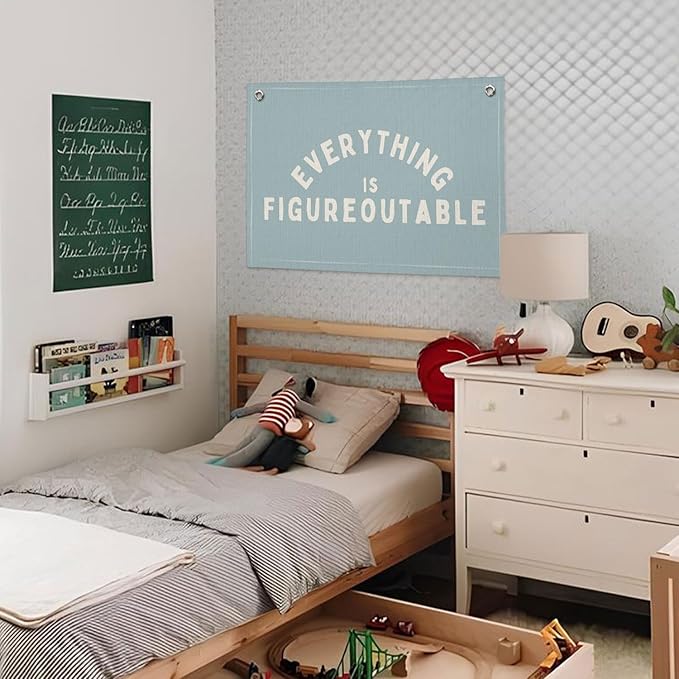 Everything is Figureoutable Inspirational Wall Decor, Motivational Classroom Decor, Classroom Wall Linen Canvas Banner Hanging Flag, 20x30 Inch - Blue