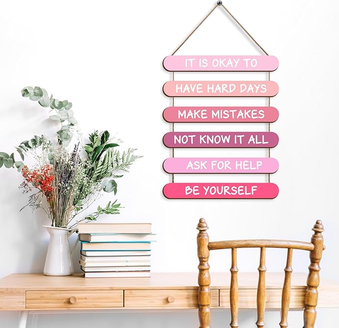 Mental Health Wooden Wall Decor, Inspirational Hanging Wall Art with Positive Affirmations, Office and Home Decor,Ideal Gifts for Therapists, Counselors, Students, Motivational Wall Plaque