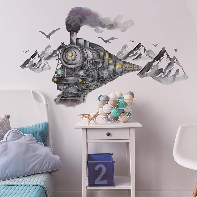Ink Train Car Wall Stickers, 3D Wall Decals, Self Adhesive Removable, Art Decal Mural Wallpaper Decor, Kids Boy Room Bedroom Playroom (Ink Train)