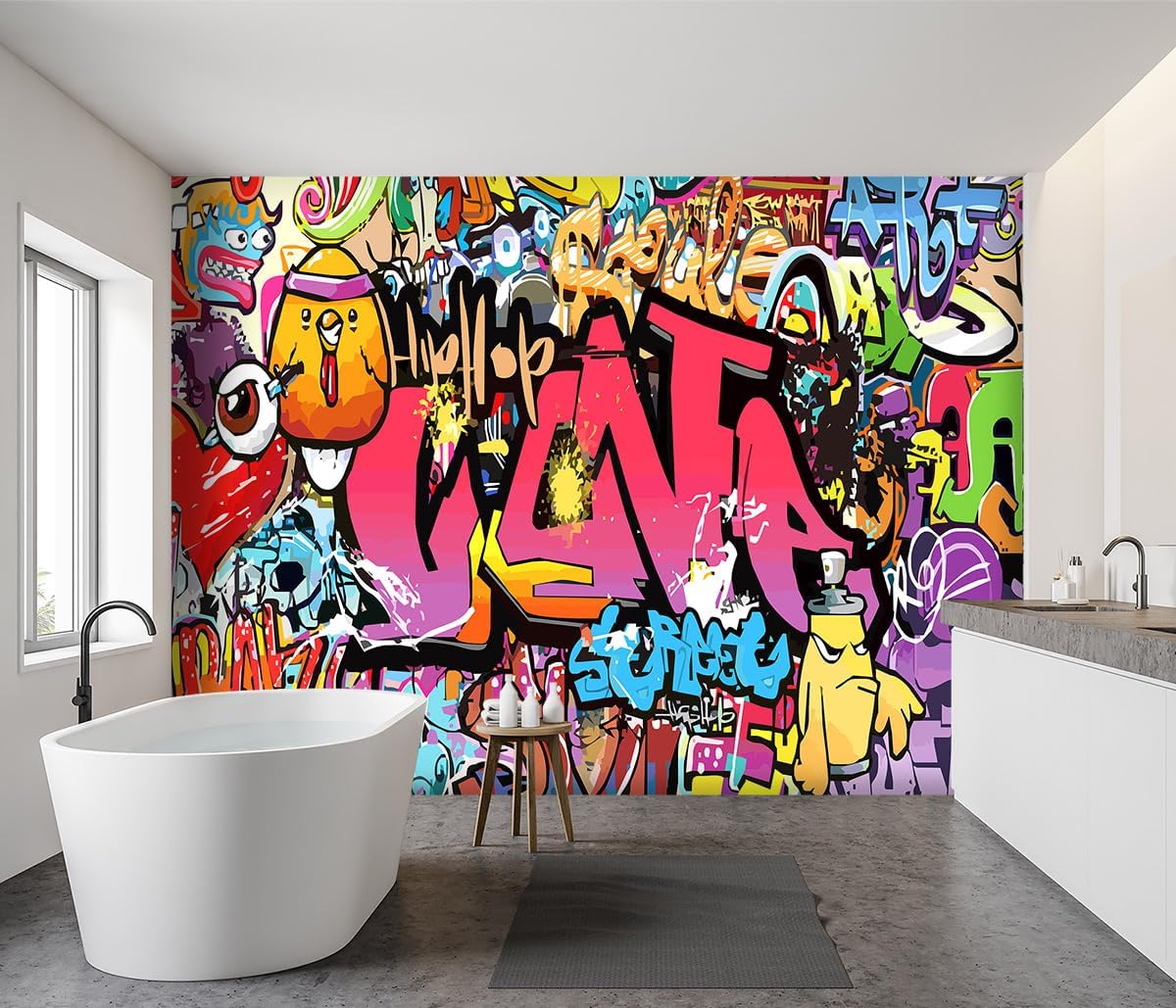 -Street Art Graffiti Wallpaper Fabric Wallpaper Living Room Bedroom Bathroom Boys Girls Children's Room Abstract Large Wall Mural- 160"x108"（ not Peel and Stick）