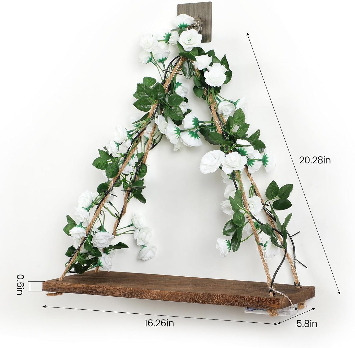 Floating Shelves for Wall,Plant Wall Decor,Hanging Shelf,Cottage Core Decor,Room Decor Aesthetic,Boho Room,Adhesive Shelves,Floating Shelves for No Drilling,Two-Piece Set(White Flower)