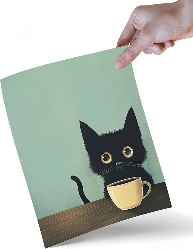 Yaneiro Fun Black Cat Wall Art Abstract Drinking Coffee Picture Cute Retro Black Cat Wall Decor Canvas Poster Print Suitable for Cafe Bar Living Room Restaurant Bedroom 12x16in Unframed