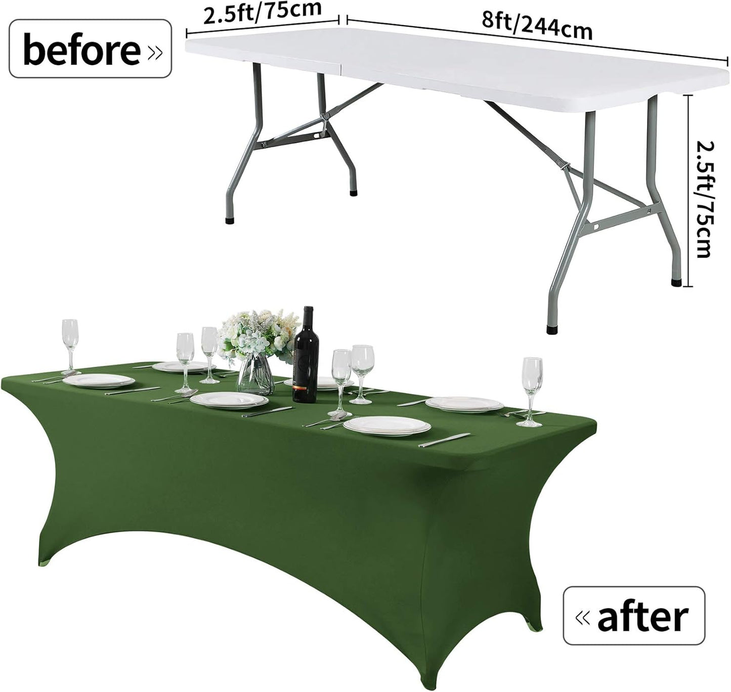 Spandex Table Cover for 8FT or 4ft or 6ft Table Universal Fitted Stretch Tablecloth for Party, Banquet, Wedding and Events-Willow