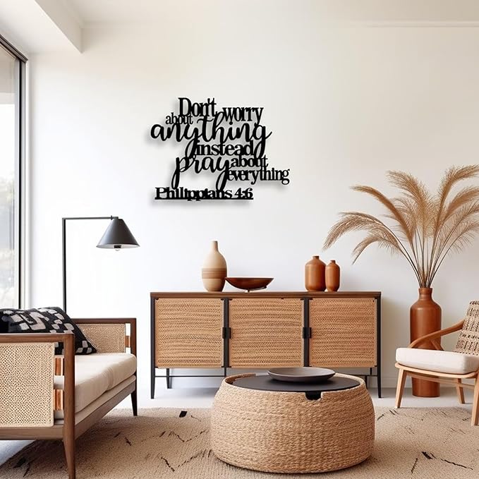 LIYOUYA Philippians4:6 Metal Wall Decor - Bible House Decor Black Wall Art Home Decor for Living Room, Bedroom, Dining Room (Black)
