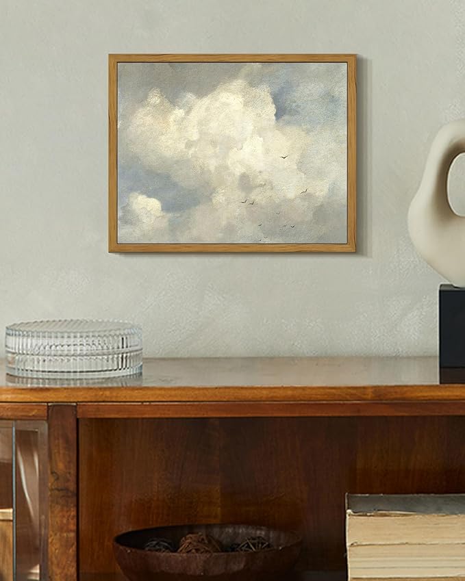 SHENIFY Vintage Landscape Framed Wall Art Sky Cloud Nature Farmhouse Decor Retro Classical Painting for Kitchen Living Room Bedroom Bathroom - 8x10in Natural Framed