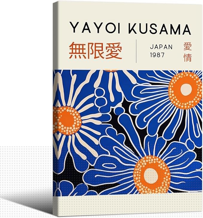 Yayoi Kusama Print Vintage Japanese Wall Art Abstract Yayoi Kusama Poster Minimalist Painting Art Exhibition Suitable for Japanese Bedroom,Living Room Office Decor 16x24in Framed