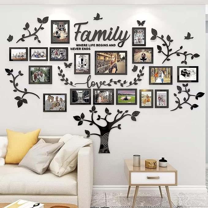 Picture Frames Collage Wall Decor - Family Tree Wall Decor for Living Room 4x6 5x7 8x10 11x14 3D DIY-Acrylic Family Wall Decor Photo Collage Frame for Wall