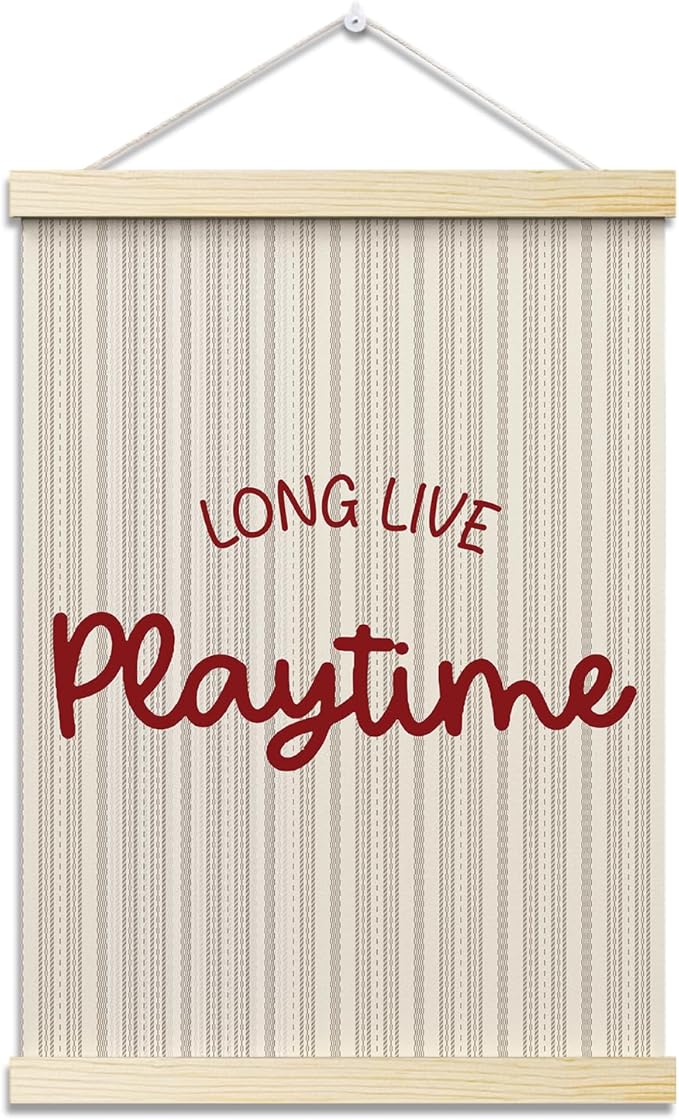 Long Live Playtime Posters Hanger Frame for Boys Room Red Hanging Poster for Bedroom Kids Room Classroom Decor Stripes Wall Art Decor for Nursery Playroom Canvas Wall Art Print 16x12 Inches - YY047