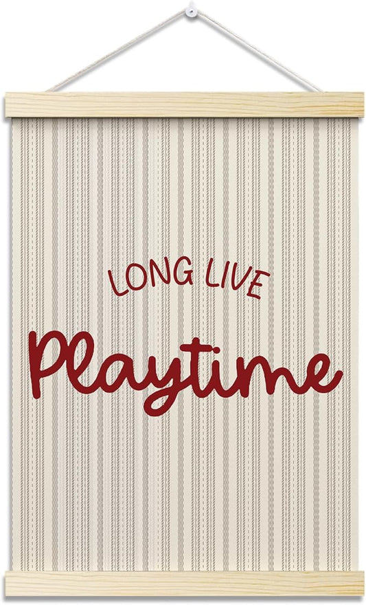 Long Live Playtime Posters Hanger Frame for Boys Room Red Hanging Poster for Bedroom Kids Room Classroom Decor Stripes Wall Art Decor for Nursery Playroom Canvas Wall Art Print 16x12 Inches - YY047