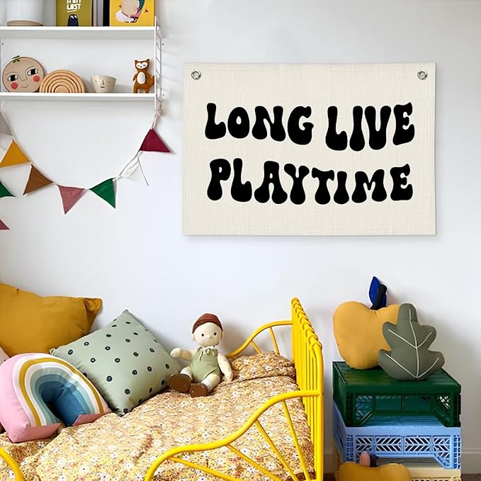 Playroom Decor, Play Room Wall Decor, Long Live Playtime Banner, Boyhood Banner Wall Hanging Banner Flag for Toddler Boy Kids Room Nursery Playroom 20x30