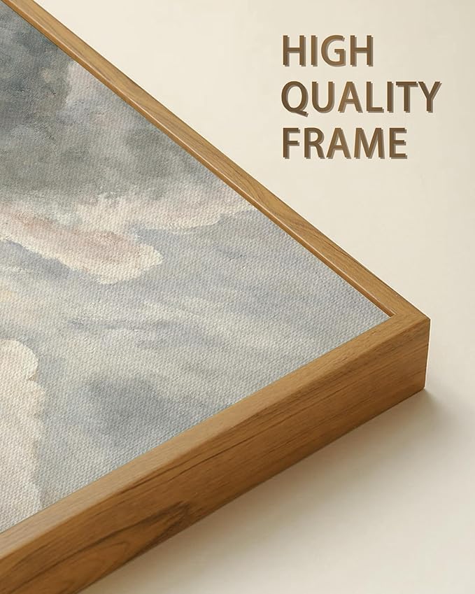 SHENIFY Vintage Framed Wall Art Clouds in the Sky Landscape Painting Retro Cloudy Scenery Farmhouse Kitchen Living Room Decor - 8x16in Natural Framed