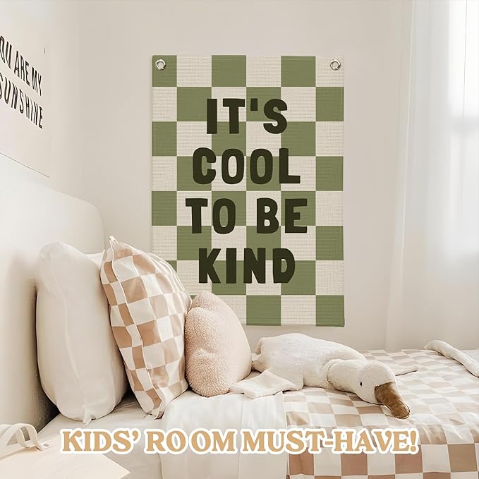 Kids Room Decor,Sage Green Classroom Wall Decor,It's Cool to Be Kind Banner,Baby Nursery Decor Wall Hanging Flag for Bedroom Playroom Classroom Kids Rroom 18x25 Inch