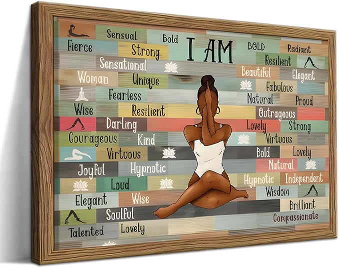raiqtols Framed Inspirational Canvas Wall Art – Motivational Black Women Picture Prints for Office, Positive Affirmation Artwork Wall Decor for Living Room, Bedroom, Yoga Room – 12x16in