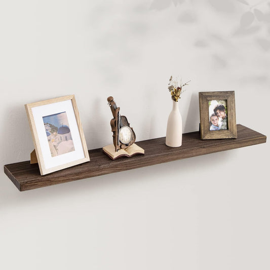 Axeman Floating Shelves for Wall, Rustic Elm Wood 48'' x 8" Deep Wall Shelf with Invisible Bracket, Large Long Wall Mounted Storage Shelves for Living Room, Bedroom, Kitchen, Bathroom Decor, Walnut