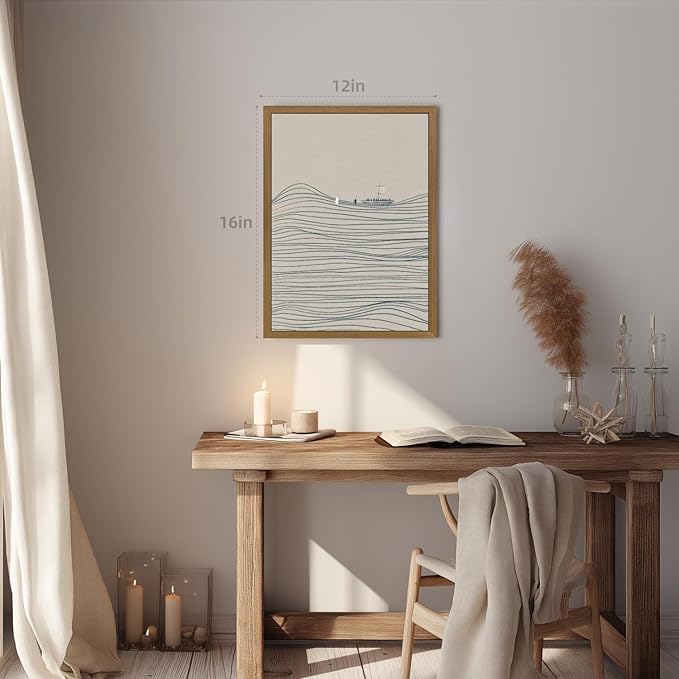 Clicyre Jesus Peter Walking Water Wall Art, Inspirational Faith Canvas Print, Minimalist Modern Christian Biblical Decor for Bedroom Living Room Hallway Prayer Room Wood Framed 16x24 Inch