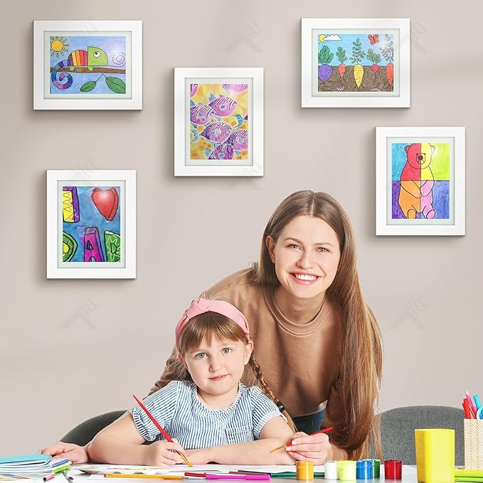 Golden State Art, 8.5x11 Kids Art Frames, Front-Opening Picture Frame Great for Kids Drawings, Artworks, Children Art Projects, Schoolwork, Home or Office (White, Set of 8)