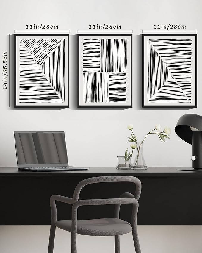 Drsoum Mid-Century Modern Framed Wall Art Minimalist Abstract Boho Black Line Wall Decor Geometric Artwork Kitchen Dining Room 11x14in Black Framed