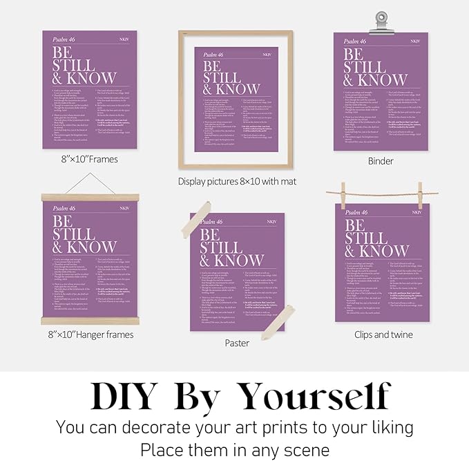 Locomiss Purple Christian Wall Art Decor, Modern Bible Verse Prints, Minimalist Jesus Scripture Wall Decor, Purple Inspirational Bible Posters for Bedroom Office Living Room, Set of 4 (8x10 Unframed)